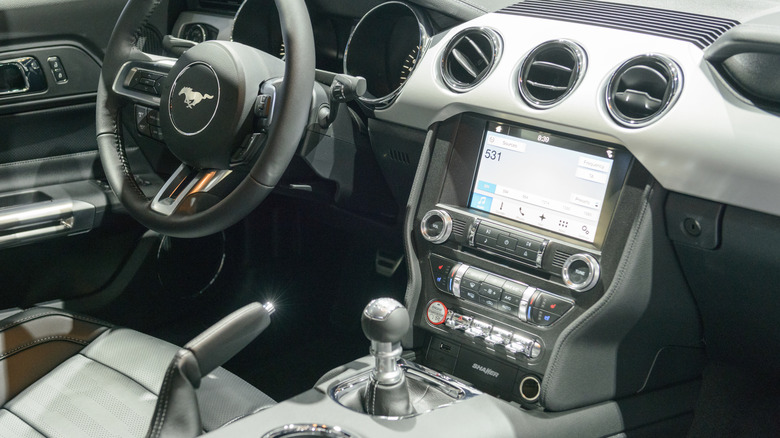 Ford Mustang interior with a six-speed manual gearbox