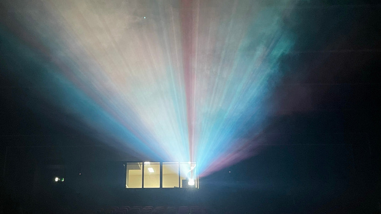 Light emanating from a movie theater projection booth