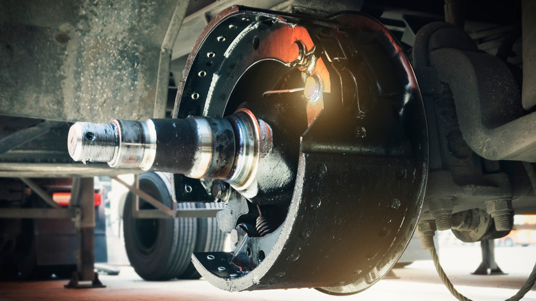 Truck drum brakes ready for maintenance