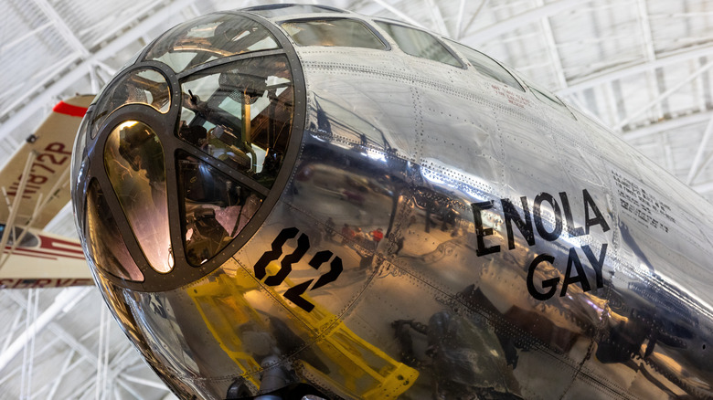 The nose of the Enola Gay in the Smithsonian National Air and Space Museum