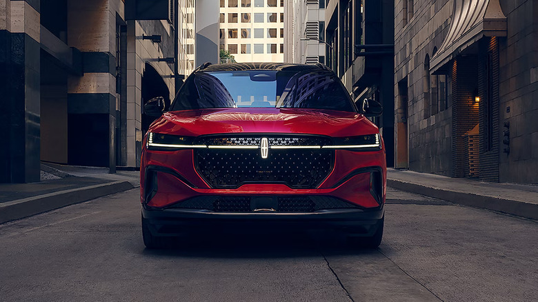 Low-angle shot of the Lincoln Nautilus, a mid-size SUV with a 2.0-liter engine