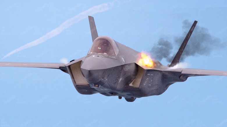 An F35A Lightning II firing its cannon