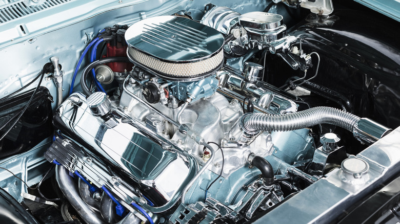 Close up of a custom V8 engine