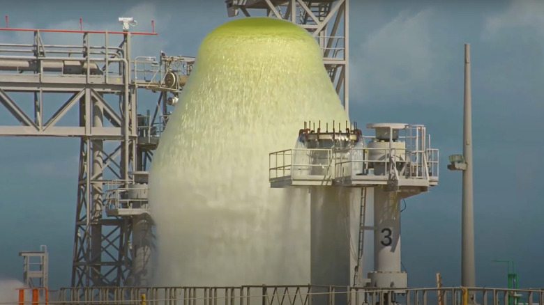 NASA performing a water deluge test at a launch