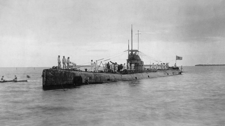 World War II submarine on the surface.