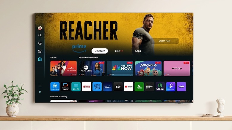 Samsung Tizen running on a TV mounted to wall