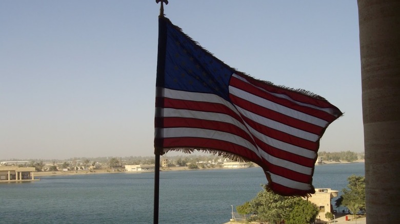 An American flag flying atop Al Faw Palace in Baghdad, Iraq, in 2007