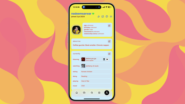 UI of noplace social media app