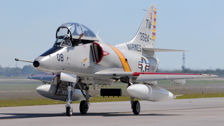 A Douglas A-4 Skyhawk fighter jet on the tarmac