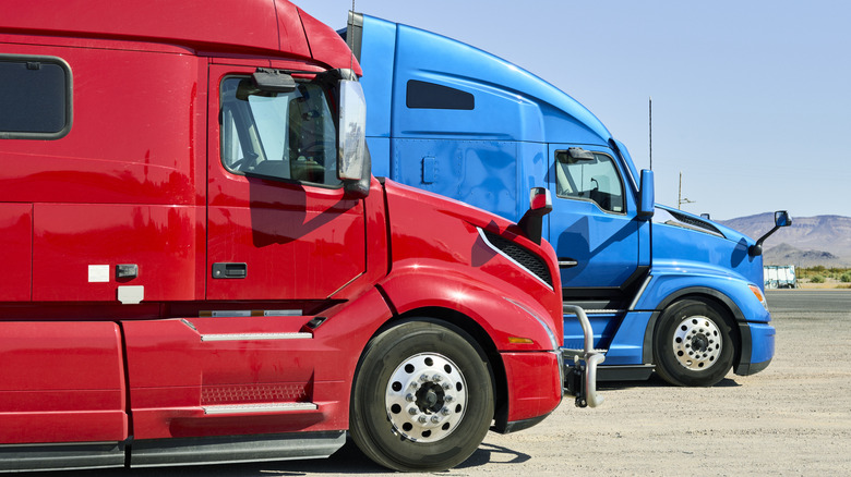 blue and red semi-truck