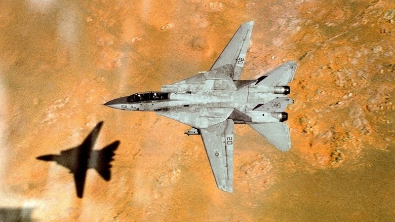 F-14 Tomcat aircraft passes over western Saudi Arabia