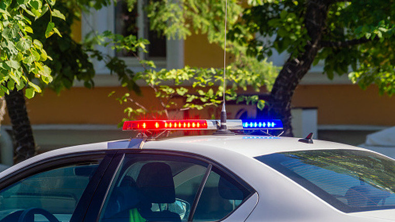 Police car with red and blue lights on