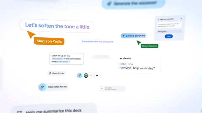 Gemini interfaces with examples of what it can do