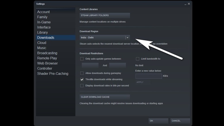 Steam settings server selection