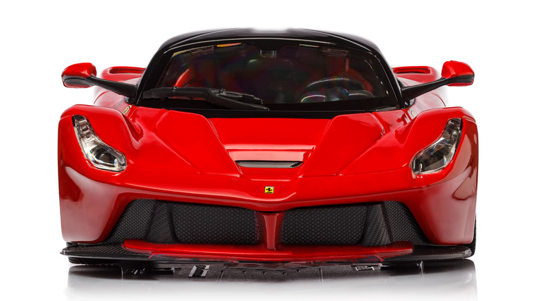 Front-end view of a red Ferrari LaFerrari