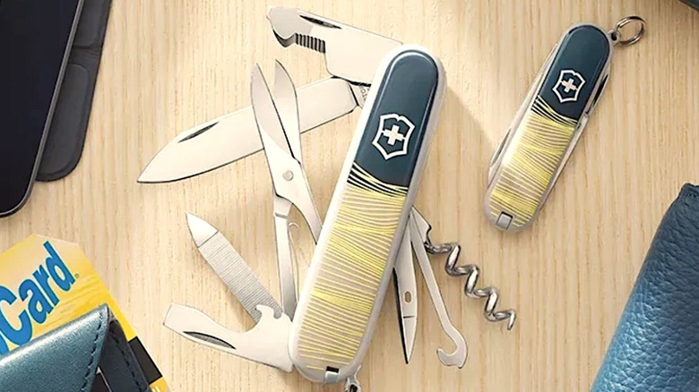 Colored Swiss Army Knives on display