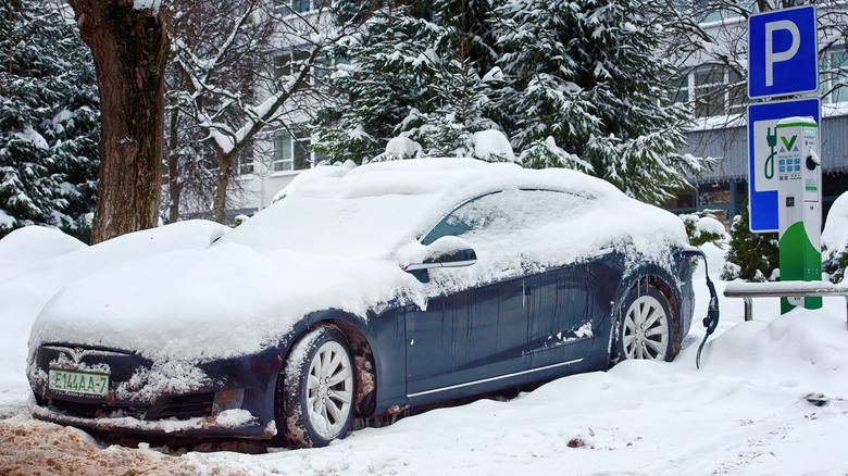 Tesla charging in snow