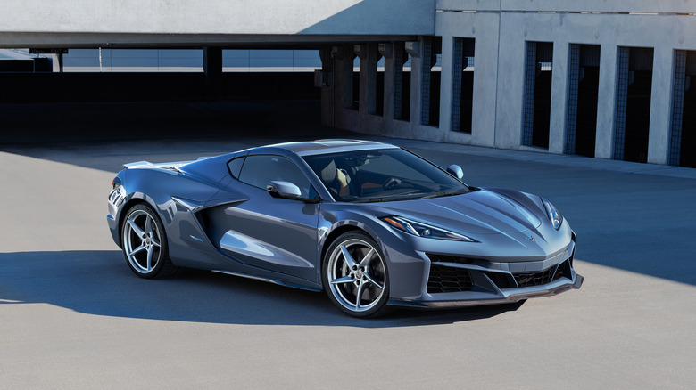Chevrolet E-Ray Corvette parked garage
