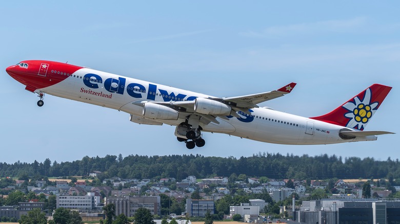 Airbus A340 takes off at ZRH international airport
