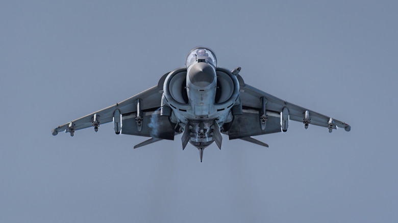 Harrier hovering In the sky facing forward