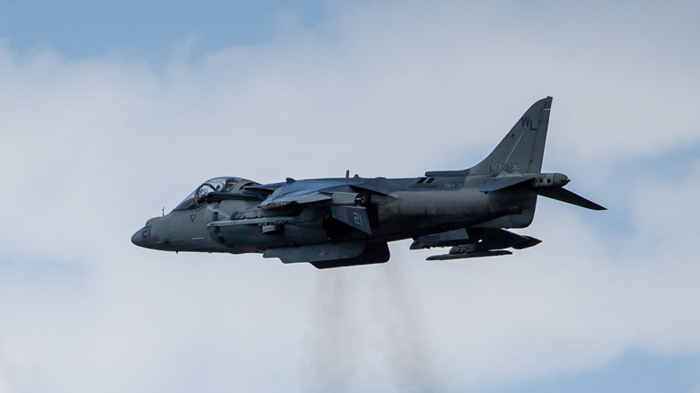 AV-8B harrier hovering in the sky