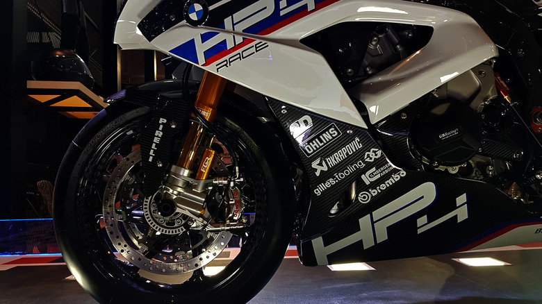 BMW HP4 Race motorbikes are exhibited at the Indonesia International Motor Show (IIMS) 2018