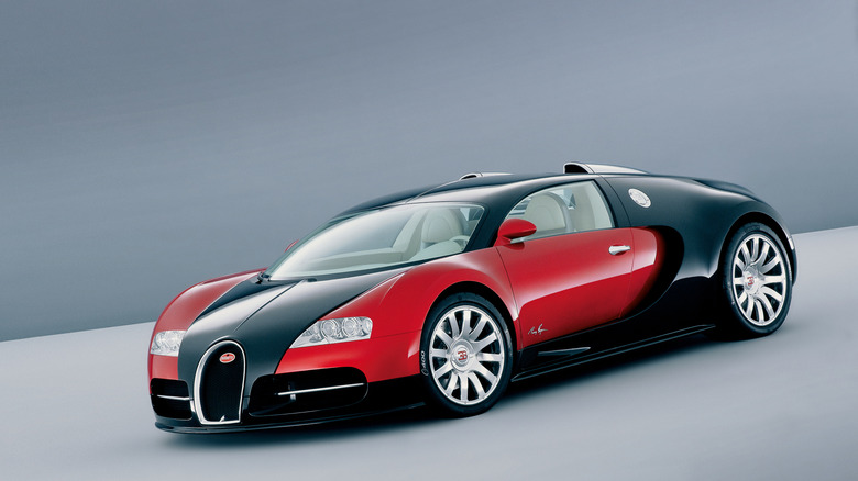 Bugatti Veyron on gray background, front-left 3/4 view