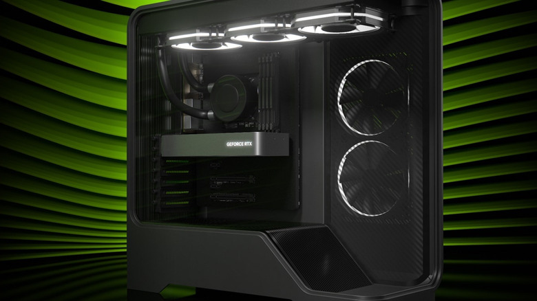 A gaming computer with an Nvidia GeForce RTX graphics card installed
