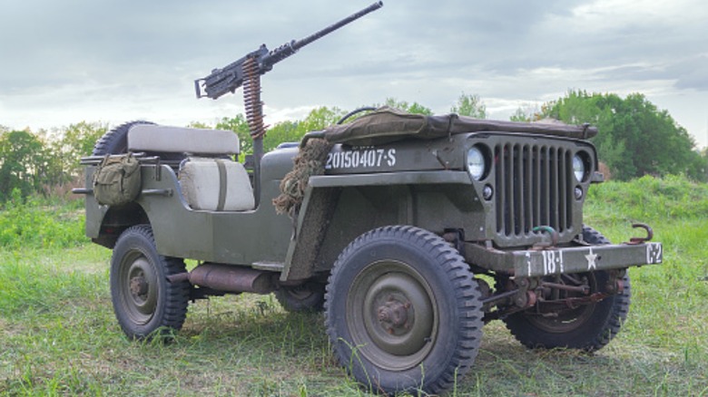 WWII Jeep parked with machine gun