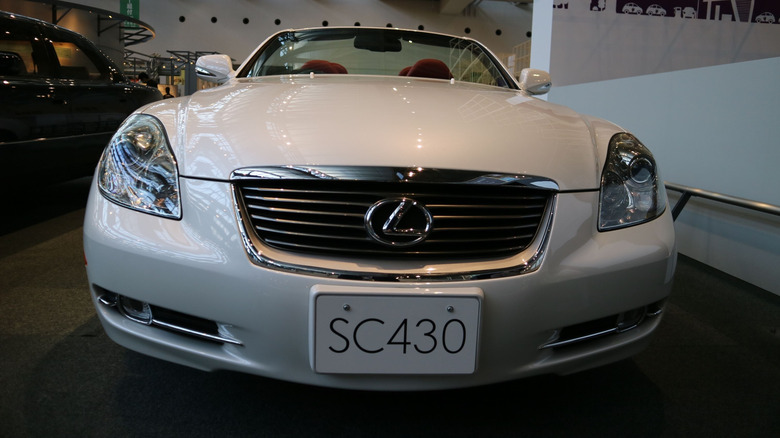Front view of display Lexus SC430, white exterior