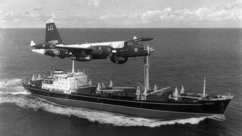 P2V Neptune flying over Soviet freighter during Cuban missile crisis