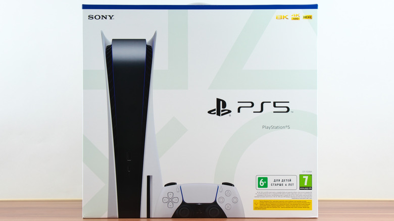 A PS5 box at launch with the 8K logo visible in the upper right corner