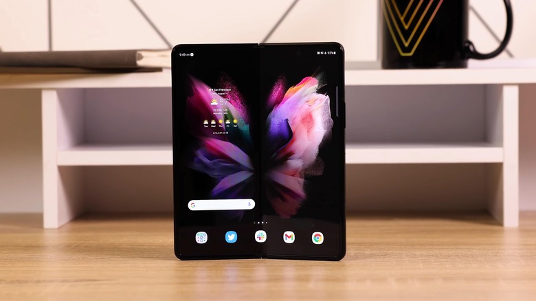 The Samsung Galaxy Z Fold 3 with its screen unfolded.