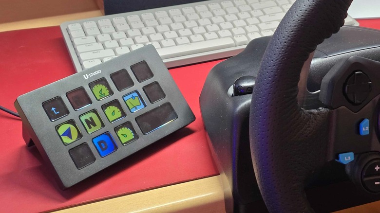 a Stream Deck alternative showing control icons for a driving game