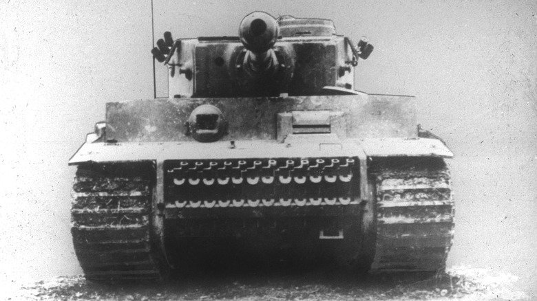 Front view of a Tiger I German tank during WWII.