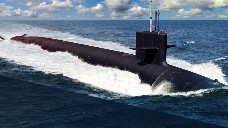 A Columbia-class nuclear submarine moving on the surface