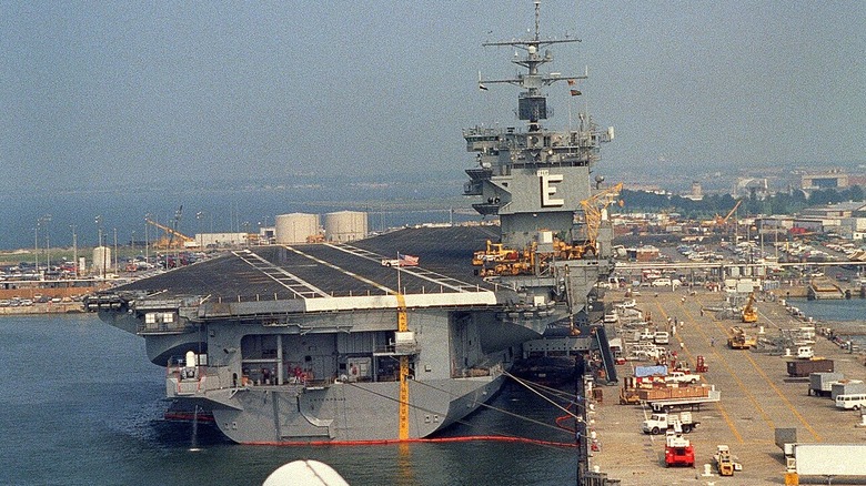The USS Enterprise at the Naval Air Station in Norfolk, Virginia, in 1990.