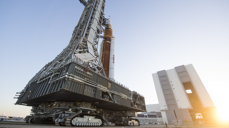 NASA SLS rocket outside