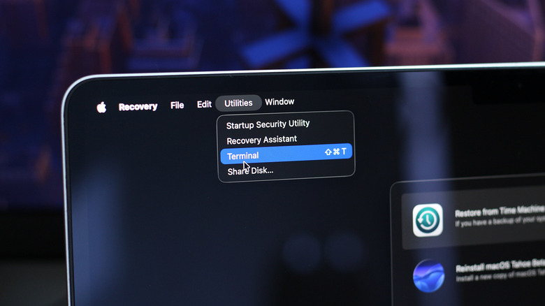 Utilities menu on a MacBook