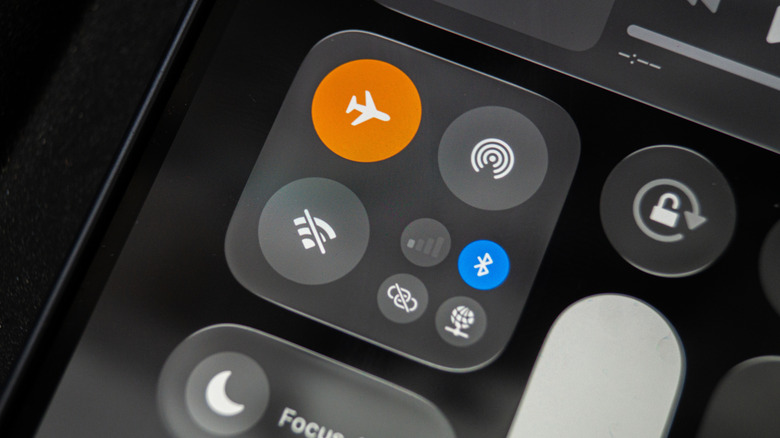 An iPhone displaying the Control Center with Airplane Mode enabled