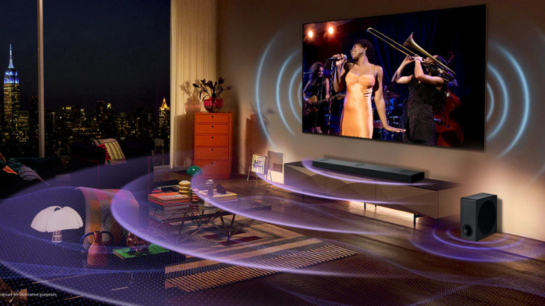 TV and soundbar connected playing audio in sync