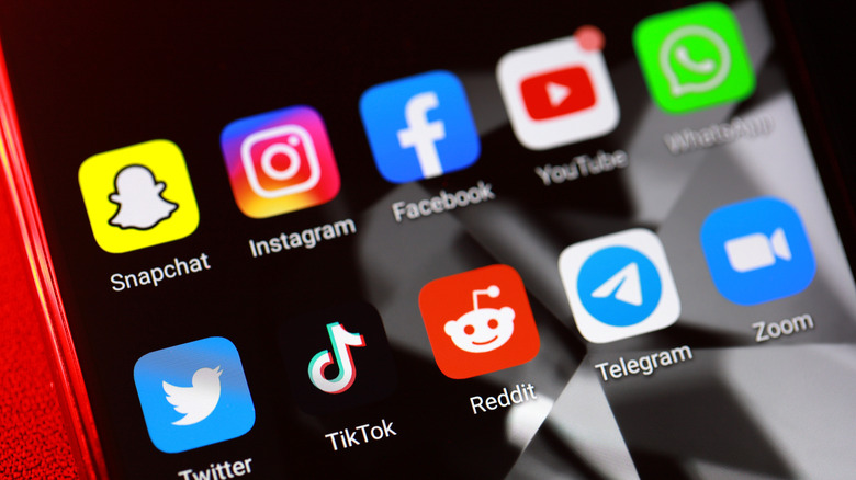 Rows of social media apps