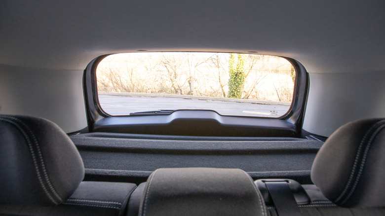 The rear parcel shelf on a hatchback