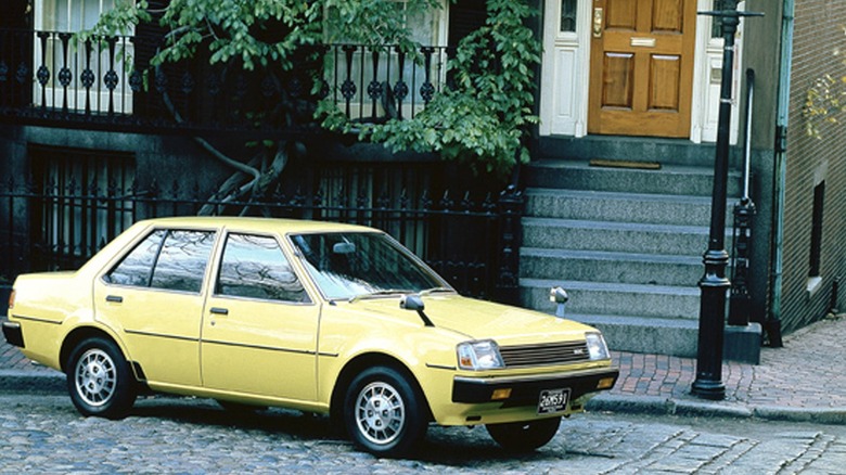 The Mitsubishi Mirage Colt sedan in yellow