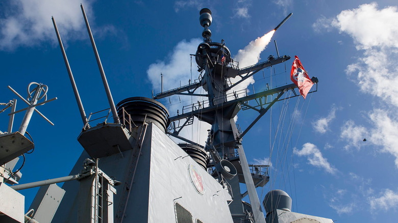 view of missile from deck of ship