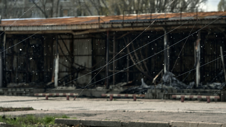 view of threads leftover by fiber optic drones in ukraine