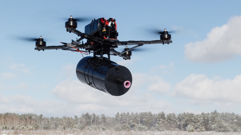 fpv drone controlled by optics seen during a test flight