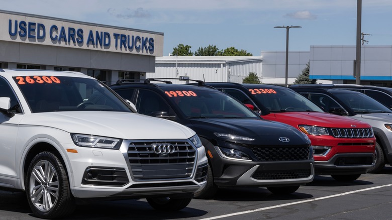 Used car display at a dealership
