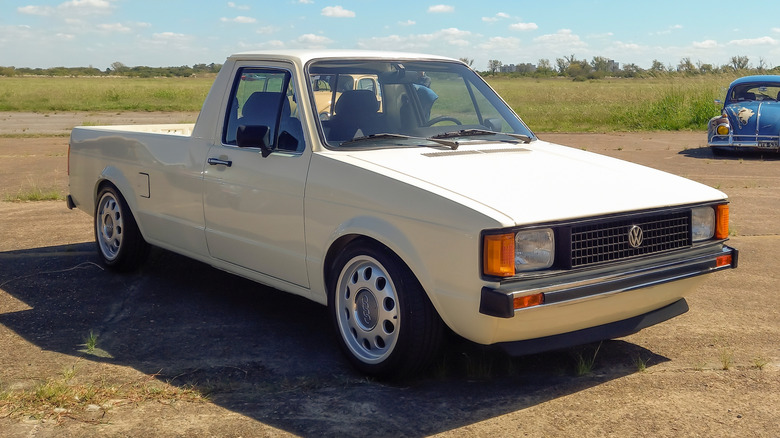 Old white 1980s white Volkswagen Rabbit pickup truck