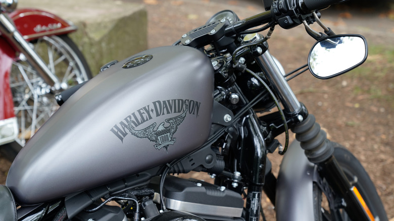 The Harley-Davidson Iron 883 brand logo on a tank fuel